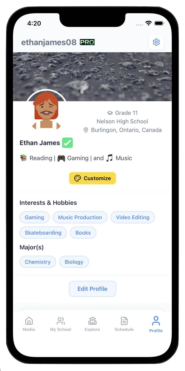 Profile Tab - Class Connect App